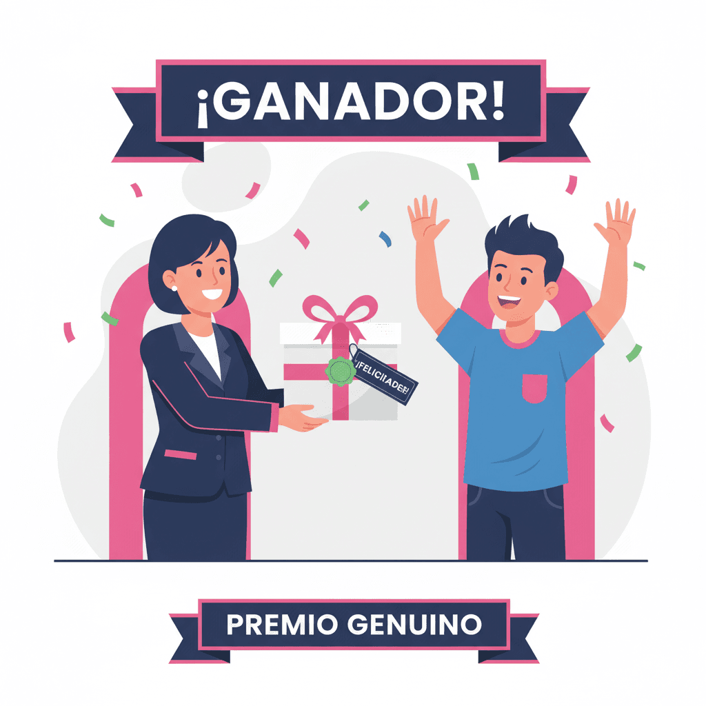 Dueño de negocio entregando genuinamente el premio grande a un cliente ganador emocionado