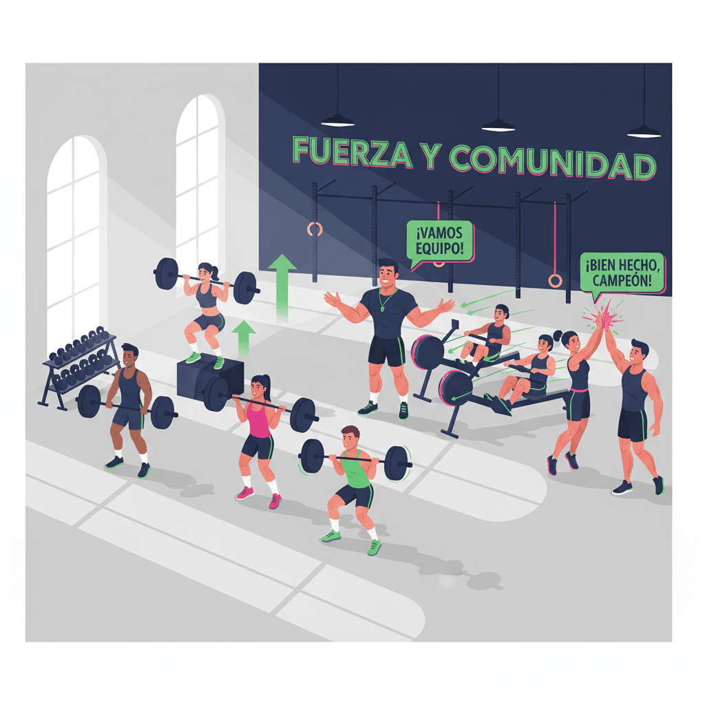 Gimnasio CrossFit con comunidad motivada entrenando juntos